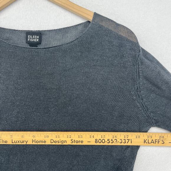EILEEN FISHER Sweater S Linen Round Neck Pullover Jumper Sheer Gray - Picture 13 of 15